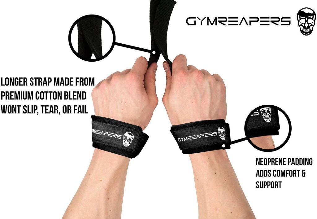 Lifting Wrist Straps for Weightlifting & Powerlifting – Padded Neoprene 18” Cotton Deadlift Straps for Bodybuilding & Strength Training