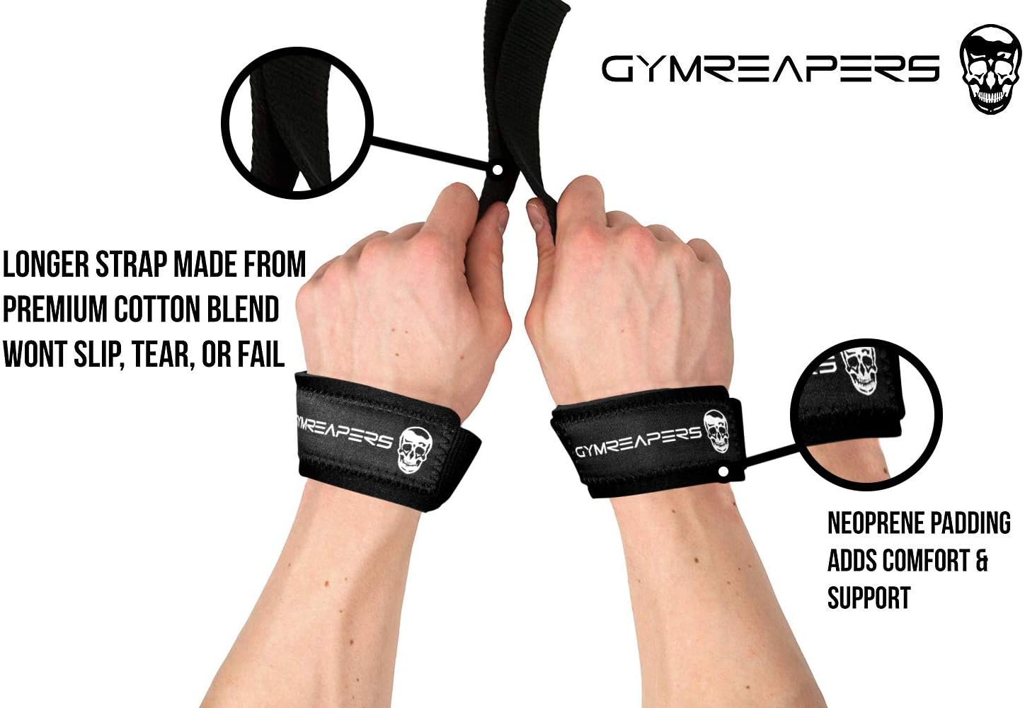 Lifting Wrist Straps for Weightlifting & Powerlifting – Padded Neoprene 18” Cotton Deadlift Straps for Bodybuilding & Strength Training