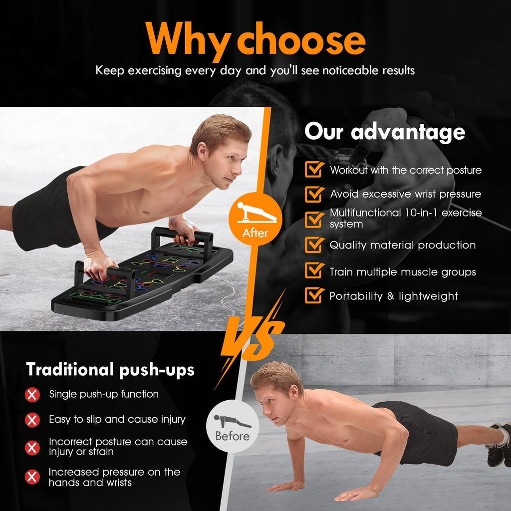 Push Up Board Home Gym Set – Portable Full Body Workout Kit with Pilates Bar, Resistance Bands, Ab Roller & 20 Fitness Accessories