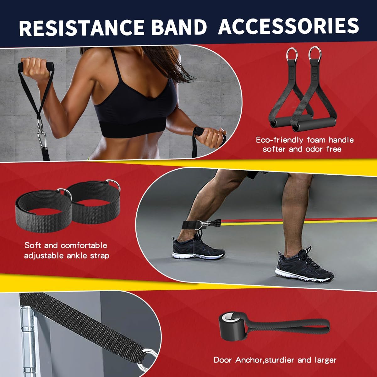 Resistance Bands Set with Handles, Door Anchor & Ankle Straps – 5 Levels Workout Bands for Home Gym, Strength Training & Physical Therapy
