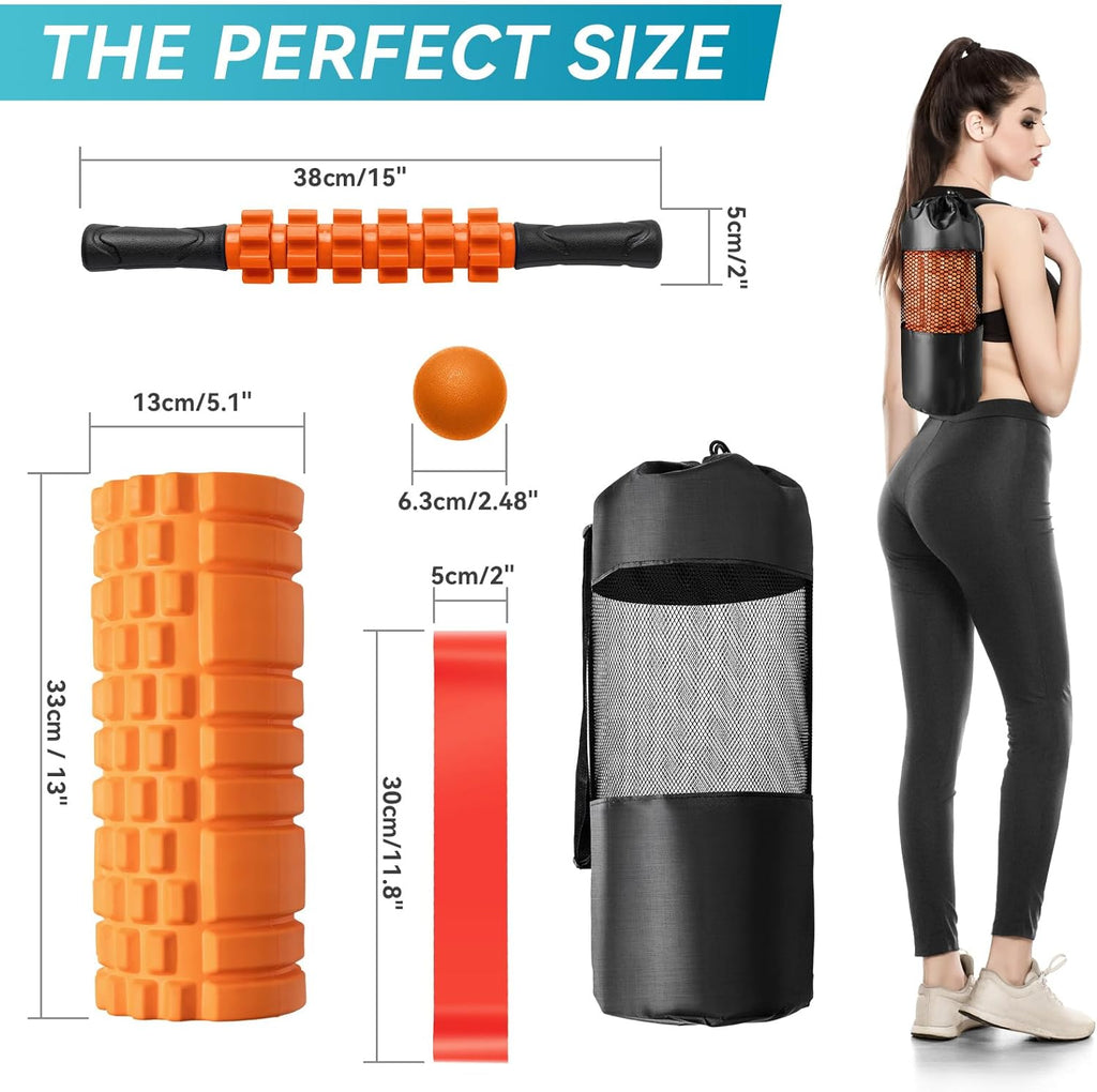 5-in-1 Foam Roller Set for Deep Tissue Massage – Muscle Recovery Kit with Foam Roller, Massage Ball & Stretching Strap for Full Body Relief