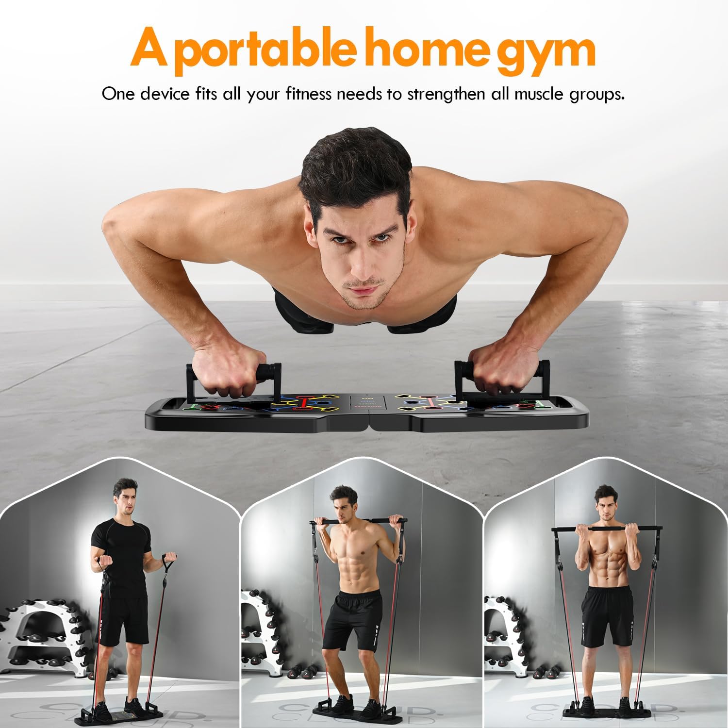 Push Up Board Home Gym Set – Portable Full Body Workout Kit with Pilates Bar, Resistance Bands, Ab Roller & 20 Fitness Accessories