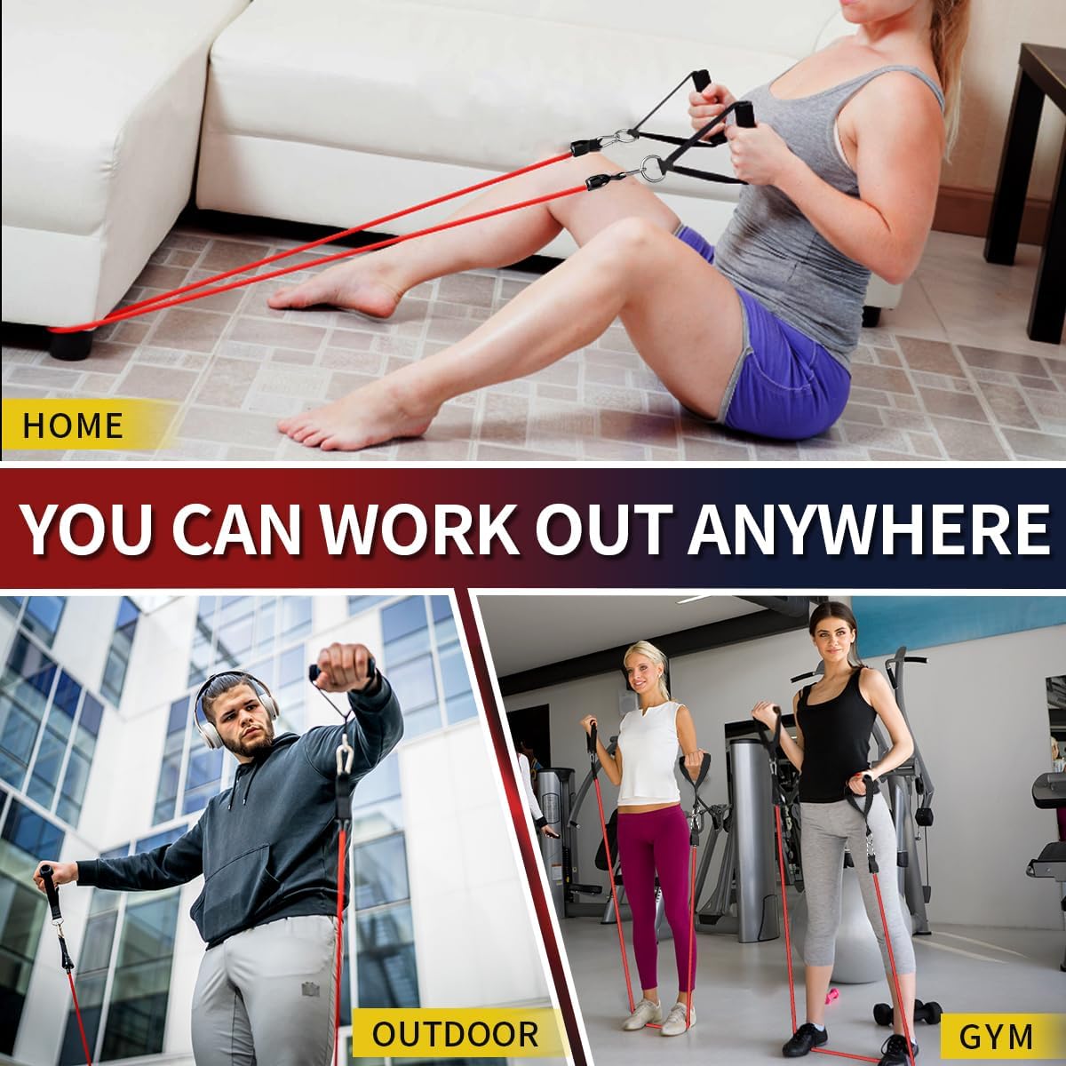 Resistance Bands Set with Handles, Door Anchor & Ankle Straps – 5 Levels Workout Bands for Home Gym, Strength Training & Physical Therapy