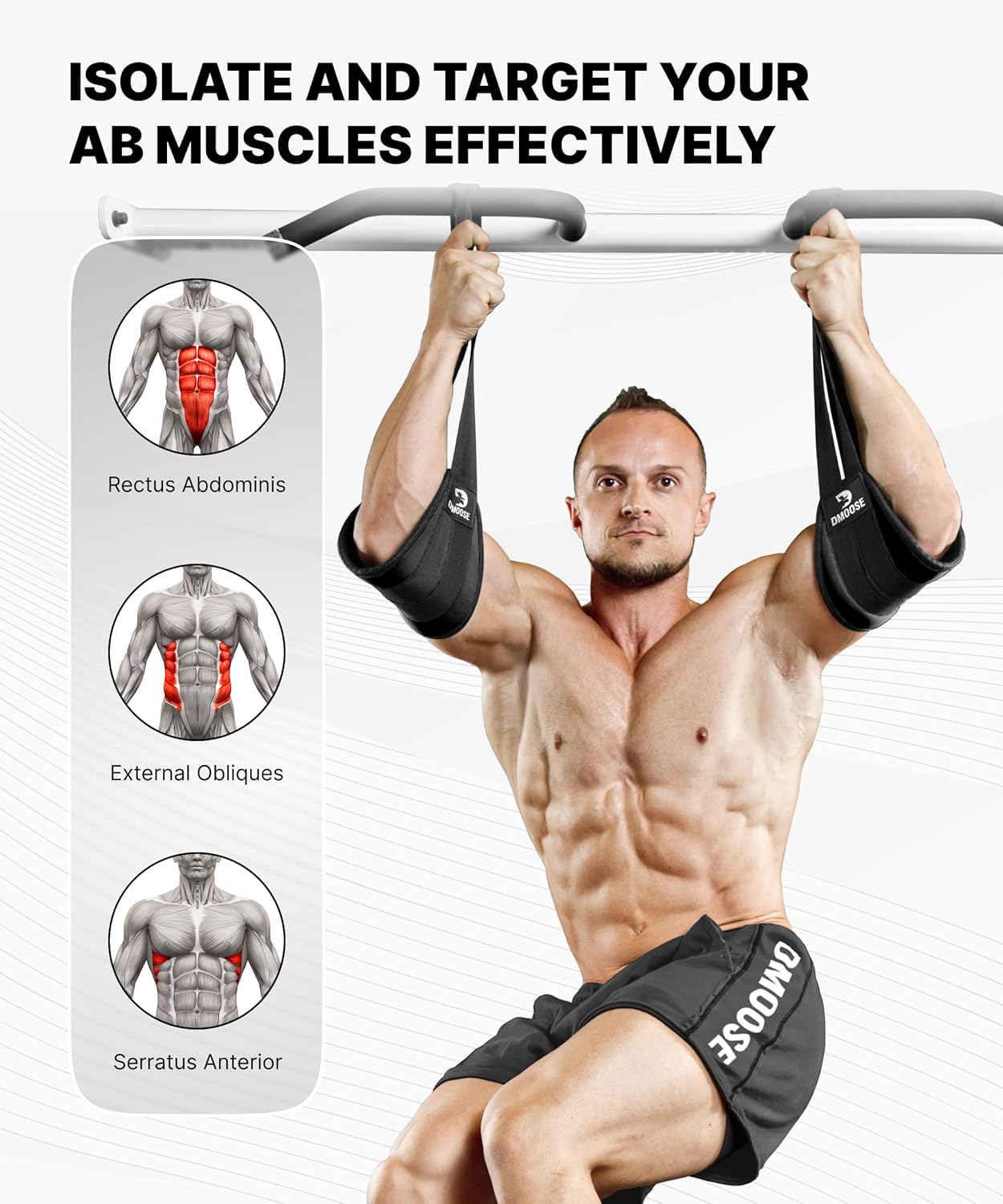 Hanging Ab Straps for Pull-Up Bar – Padded Core Training Straps with Steel Carabiners for Ab Workouts, Leg Raises & Home Gym Exercise